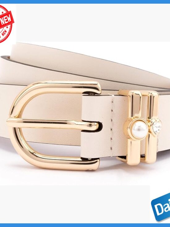 Leather Belt with Pearl & Heart Keepers, Adjustable Sizing, Fashion Accessory